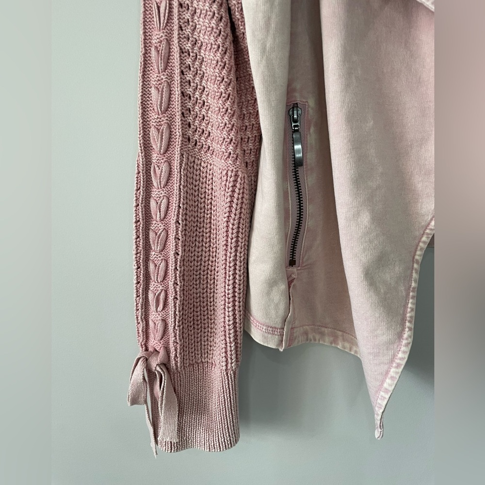 NorthStyle dusty pink stone wash open front knit sleeves moto style jacket XL - Picture 2 of 9